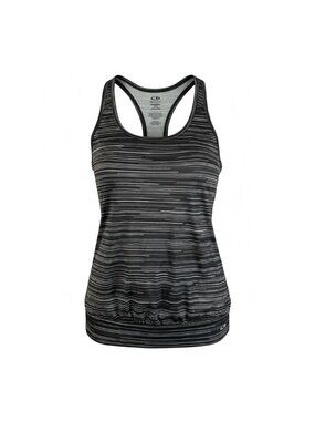 Champion Womens Small Duodry Racerback Tank Top Black White Striped Gym Wear NEW